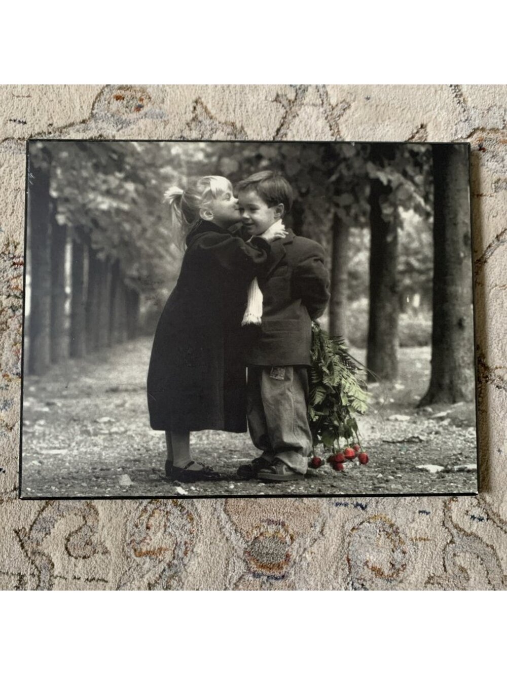 Kim Anderson Children Red Roses Black White Wall Wood Plaque Vintage 1990s Photo